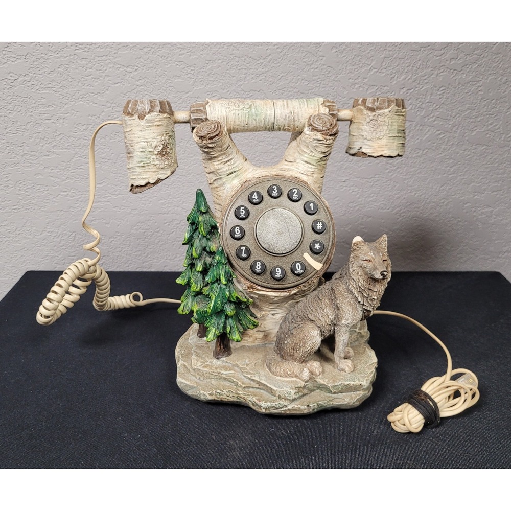 White Mountain Gifts 2008 Wolf Birch Tree Cabin Novelty Telephone WMG08 - As Is